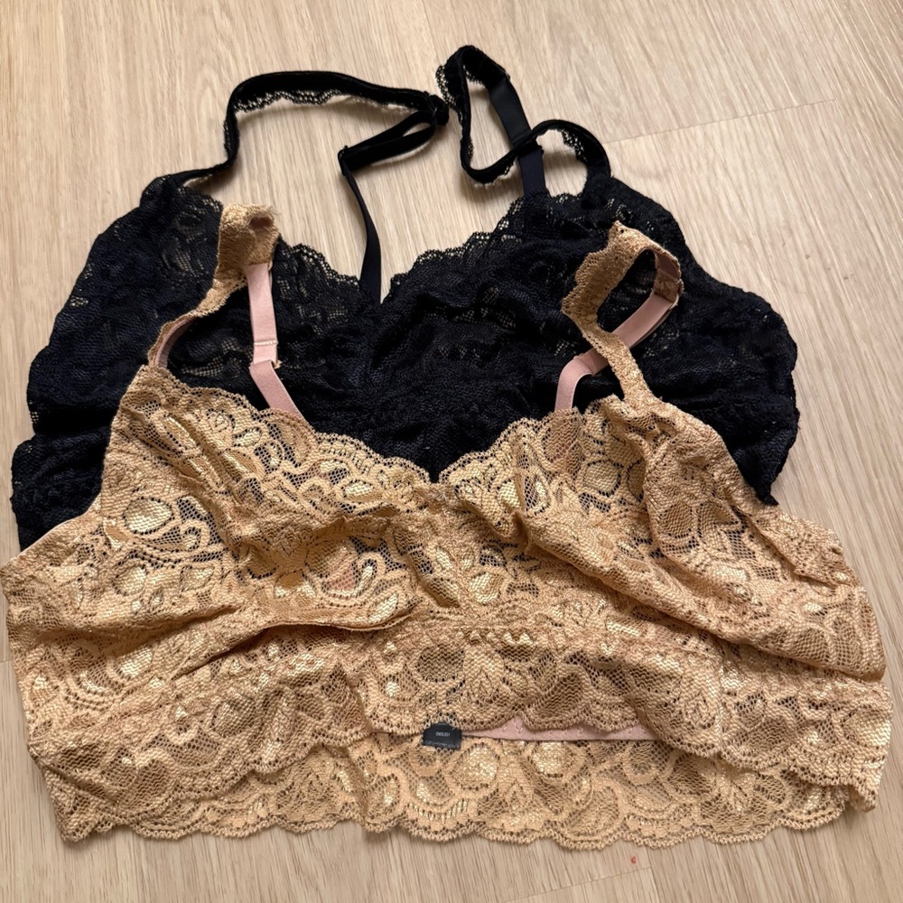 Quince Stretch Lace Sweetheart Bralette (2-pack) Black Clay NEW - Picture 3 of 3